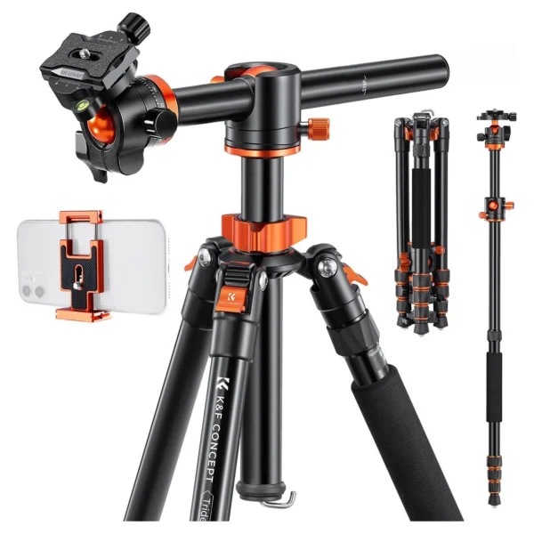 K&F Concept Trident-T Tripod w/ Tiltable Arm Spikes Phone Holder