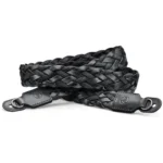 Carrying Strap, flat braided rayon & leather cord, black