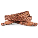 Carrying Strap, flat braided rayon & leather cord, cognac