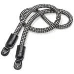 Carrying Strap, round braided rayon & leather cord, black, white