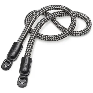 Carrying Strap, round braided rayon & leather cord, black, white