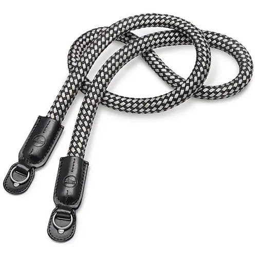 Carrying Strap, round braided rayon & leather cord, black, white