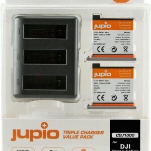 Jupio Value Pack: 2X Battery Osmo Action 3/4/5 Pro 1950mAh + USB Triple Charger