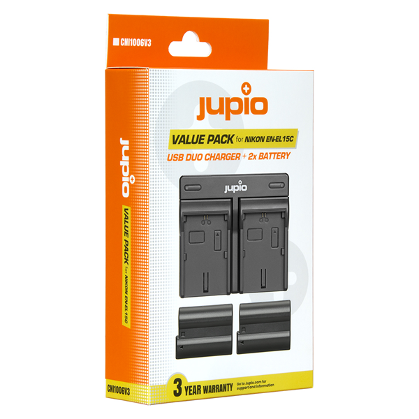 Jupio Value Pack: 2X Battery EN-EL15C 2100mAh + USB Dual Charger