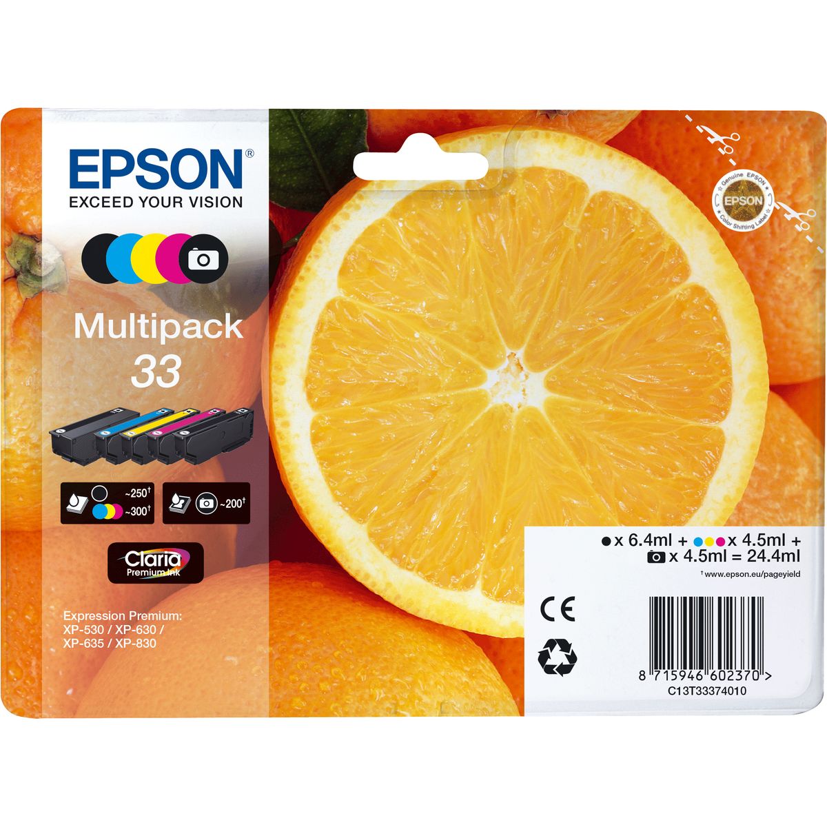 Epson Inktpatroon T3337401 Multipack Oranges Claria Premium Ink no alarm